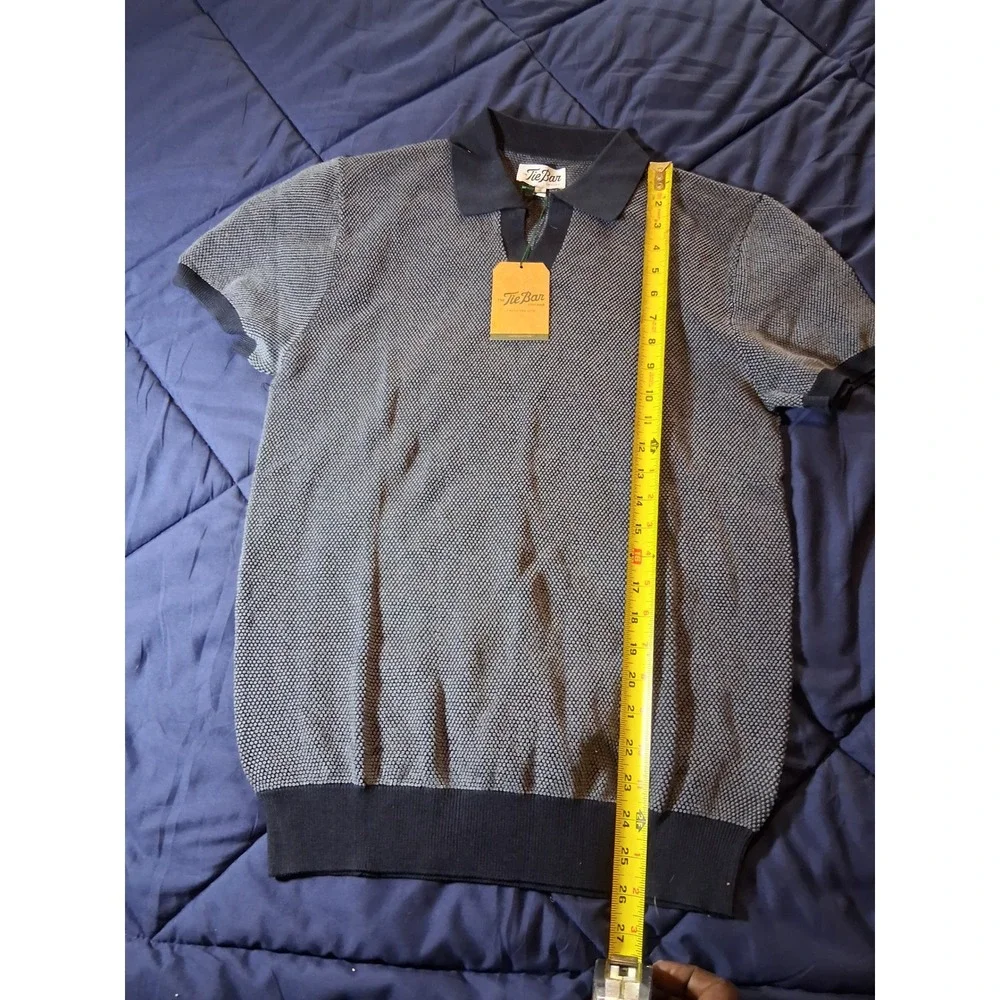 The Tie Bar Chicago Men Small Navy Grey Knit Sweater Polo Shirt NWT Cotton - Picture 3 of 6